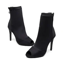 Women's Black Peep-Toe Dance Booties with Stiletto Heels - Elegant Performance Footwear for Ballroom and Latin Dance