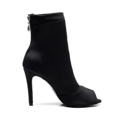 Women's Black Peep-Toe Dance Booties with Stiletto Heels - Elegant Performance Footwear for Ballroom and Latin Dance
