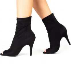 Women's Black Peep-Toe Dance Booties with Stiletto Heels - Elegant Performance Footwear for Ballroom and Latin Dance