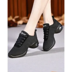 Women's Black Pink Mesh Jazz Dance Sneakers - Lightweight Breathable Professional Hip-Hop Fitness Dance Shoes with Shock-Absorbing Sole for Training and Performance