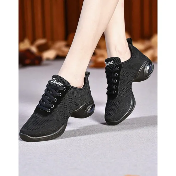 Women's Black Pink Mesh Jazz Dance Sneakers - Lightweight Breathable Professional Hip-Hop Fitness Dance Shoes with Shock-Absorbing Sole for Training and Performance