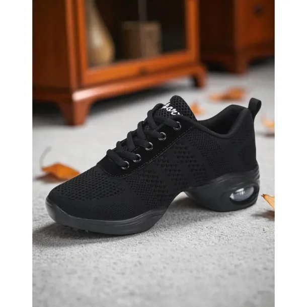 Women's Black Pink Mesh Jazz Dance Sneakers - Lightweight Breathable Professional Hip-Hop Fitness Dance Shoes with Shock-Absorbing Sole for Training and Performance