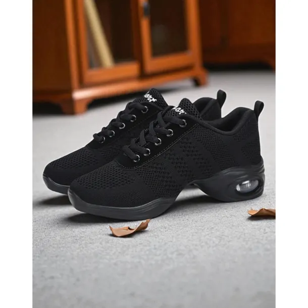 Women's Black Pink Mesh Jazz Dance Sneakers - Lightweight Breathable Professional Hip-Hop Fitness Dance Shoes with Shock-Absorbing Sole for Training and Performance