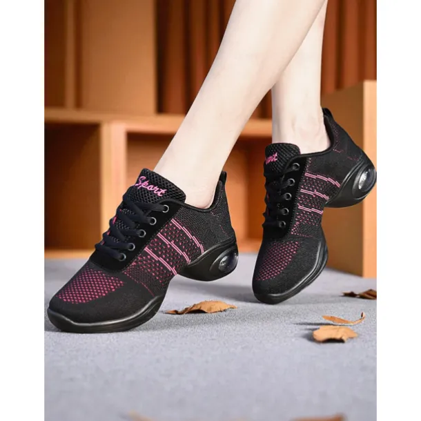 Women's Black Pink Mesh Jazz Dance Sneakers - Lightweight Breathable Professional Hip-Hop Fitness Dance Shoes with Shock-Absorbing Sole for Training and Performance