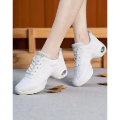 Women's Black Pink Mesh Jazz Dance Sneakers - Lightweight Breathable Professional Hip-Hop Fitness Dance Shoes with Shock-Absorbing Sole for Training and Performance