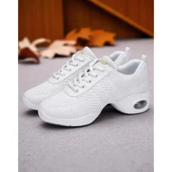 Women's Black Pink Mesh Jazz Dance Sneakers - Lightweight Breathable Professional Hip-Hop Fitness Dance Shoes with Shock-Absorbing Sole for Training and Performance