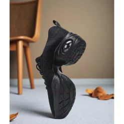 Women's Black Pink Mesh Jazz Dance Sneakers - Lightweight Breathable Professional Hip-Hop Fitness Dance Shoes with Shock-Absorbing Sole for Training and Performance