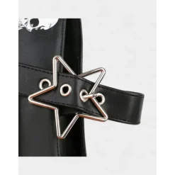 Women's Black Platform Mary Jane Heels with Skull Print and Star Buckle – Gothic Halloween Costume Shoes for Punk Fashion, Cosplay and Themed Events