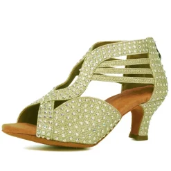 Women's Black Rhinestone Dance Shoes with Open Toe and Strappy Design - Sparkling Dance Heels for Latin, Salsa, and Ballroom Dancing