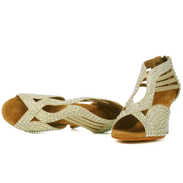 Women's Black Rhinestone Dance Shoes with Open Toe and Strappy Design - Sparkling Dance Heels for Latin, Salsa, and Ballroom Dancing