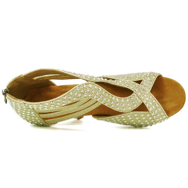 Women's Black Rhinestone Dance Shoes with Open Toe and Strappy Design - Sparkling Dance Heels for Latin, Salsa, and Ballroom Dancing