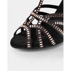 Women's Black Rhinestone T-Strap Latin Dance Shoes – Professional Ballroom Performance Heels