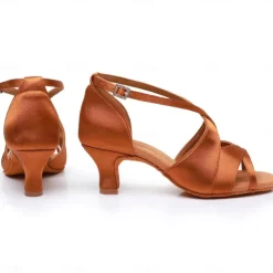 Women's Black Satin Cross-Strap Ballroom Dance Shoes with Open Toe, Perfect Heels for Latin and Salsa Dancing