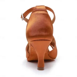 Women's Black Satin Cross-Strap Ballroom Dance Shoes with Open Toe, Perfect Heels for Latin and Salsa Dancing