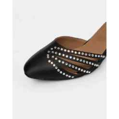 Women's Black Satin Dance Shoes with Rhinestone Straps, Soft Suede Sole and Mid-Heels – Perfect for Latin, Salsa, and Ballroom Dancing