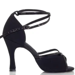 Women's Black Satin Dance Heels with Soft Suede Sole – Elegant Open-Toe Design with Ankle Strap for Latin and Ballroom Dance