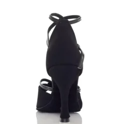 Women's Black Satin Dance Heels with Soft Suede Sole – Elegant Open-Toe Design with Ankle Strap for Latin and Ballroom Dance