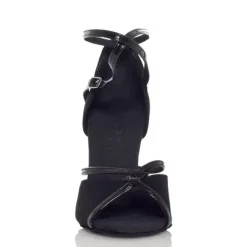 Women's Black Satin Dance Heels with Soft Suede Sole – Elegant Open-Toe Design with Ankle Strap for Latin and Ballroom Dance