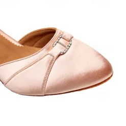 Women's Black Satin Latin Dance Shoes - Elegant Ankle Strap Heels with Rhinestone Buckle and Suede Sole for Ballroom and Salsa Performances