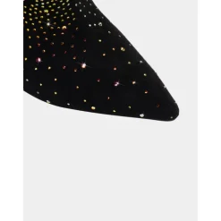 Women's Black Skull Ankle Boots with Rhinestone Embellishments and Gold Cut-Out Heels – Bold Statement Heels for Gothic Fashion and Parties