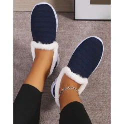 Women's Black Slip-On Winter Shoes with Plush Fur Lining and Lightweight Sole, Cozy and Warm Footwear for Cold Weather