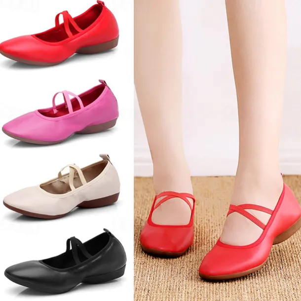 Women's Black Soft Sole Ballet Dance Shoes - Professional Flat Slip-On Shoes with Cross Straps for Practice and Performances