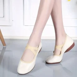 Women's Black Soft Sole Ballet Dance Shoes - Professional Flat Slip-On Shoes with Cross Straps for Practice and Performances