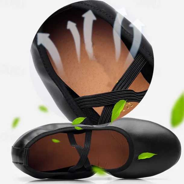 Women's Black Soft Sole Ballet Dance Shoes - Professional Flat Slip-On Shoes with Cross Straps for Practice and Performances