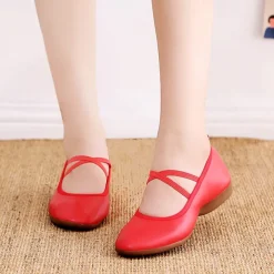 Women's Black Soft Sole Ballet Dance Shoes - Professional Flat Slip-On Shoes with Cross Straps for Practice and Performances