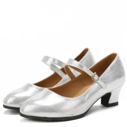 Women's Black Soft Sole Latin Dance Shoes – Low Heel PU Ballroom Practice Heels for Beginners and Social Dancing