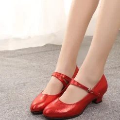 Women's Black Soft Sole Latin Dance Shoes – Low Heel PU Ballroom Practice Heels for Beginners and Social Dancing