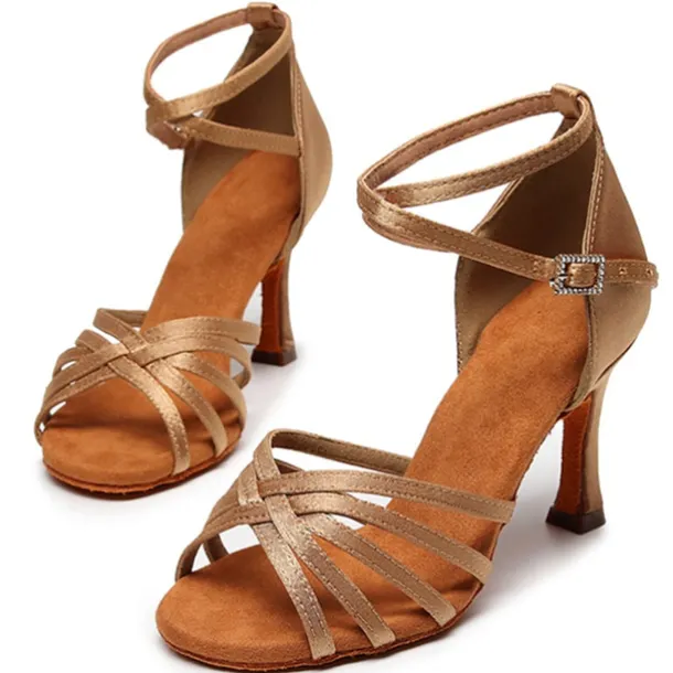 Women's Black Strappy Latin Dance Shoes – Suede Sole Ballroom Heels with Ankle Strap for Salsa, Tango, and Performance Events