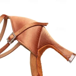 Women's Black Strappy Latin Dance Shoes – Suede Sole Ballroom Heels with Ankle Strap for Salsa, Tango, and Performance Events