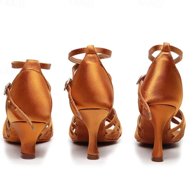 Women's Black Strappy Latin Dance Shoes – Suede Sole Ballroom Heels with Ankle Strap for Salsa, Tango, and Performance Events