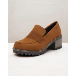 Women's Black Suede Chunky Loafers - Rugged Sole with Block Heel for Casual and Everyday Wear