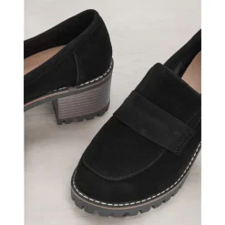 Women's Black Suede Chunky Loafers - Rugged Sole with Block Heel for Casual and Everyday Wear