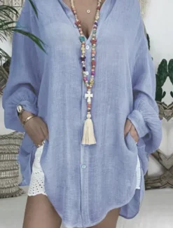 Women's Black White Blue Summer Spring Fall Mini Dress Linen-Inspired Dresses White Dress Shirt Dress Casual Outdoor Vacation Daily Loose Fit Pure Color Shirt Collar