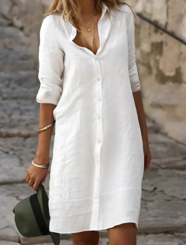 Women's Black White Blue Summer Spring Mini Dress Cotton Linen Dresses Shirt Dress White Cotton Dress Vacation Basic Modern Daily Weekend Loose Fit Plain Shirt Collar