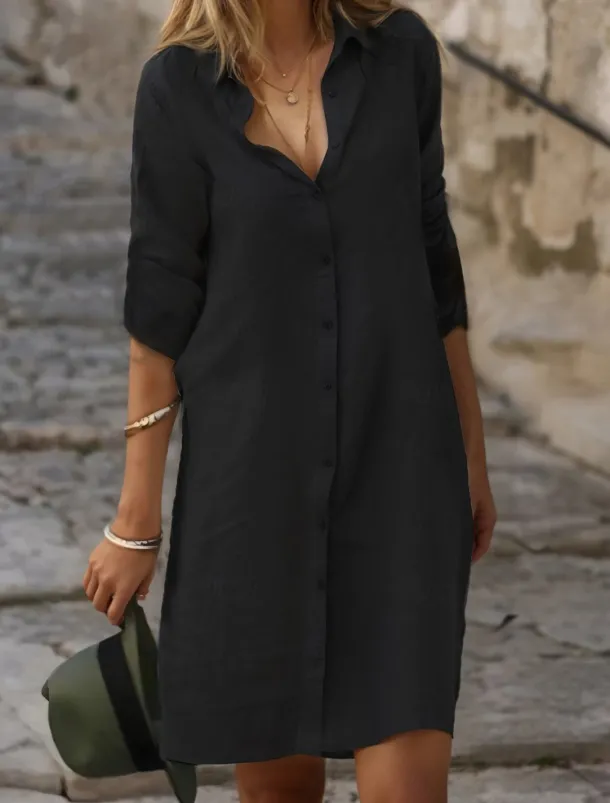 Women's Black White Blue Summer Spring Mini Dress Cotton Linen Dresses Shirt Dress White Cotton Dress Vacation Basic Modern Daily Weekend Loose Fit Plain Shirt Collar