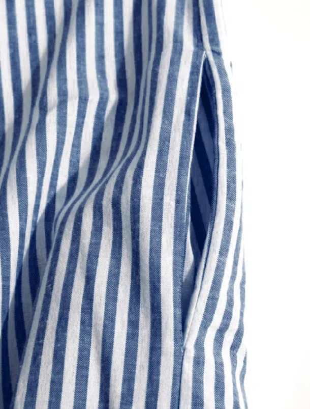 Women's Black White Light Green Summer Spring Fall Maxi Dress Cotton Linen Dresses Casual Dress Shift Dress Basic Casual Outdoor Winter Dress Vacation Loose Fit Striped Shirt Collar