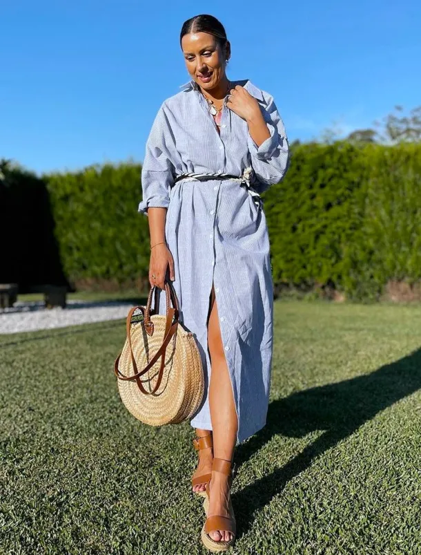 Women's Black White Light Green Summer Spring Fall Maxi Dress Cotton Linen Dresses Casual Dress Shift Dress Basic Casual Outdoor Winter Dress Vacation Loose Fit Striped Shirt Collar