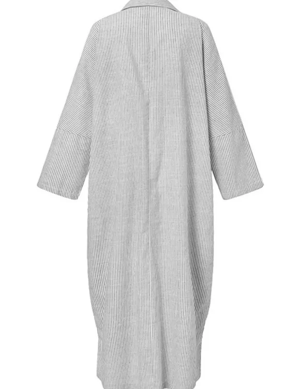 Women's Black White Light Green Summer Spring Fall Maxi Dress Cotton Linen Dresses Casual Dress Shift Dress Basic Casual Outdoor Winter Dress Vacation Loose Fit Striped Shirt Collar