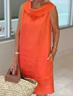 Women's Black Yellow Royal Blue Summer Spring Knee Length Dress Linen-Inspired Dresses Black Dress Casual Dress Basic Modern Daily Weekend Loose Fit Plain Crew Neck