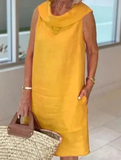 Women's Black Yellow Royal Blue Summer Spring Knee Length Dress Linen-Inspired Dresses Black Dress Casual Dress Basic Modern Daily Weekend Loose Fit Plain Crew Neck