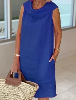 Women's Black Yellow Royal Blue Summer Spring Knee Length Dress Linen-Inspired Dresses Black Dress Casual Dress Basic Modern Daily Weekend Loose Fit Plain Crew Neck