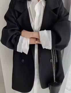 Women's Blazer Breathable Comfortable Patchwork Pocket Daily Modern Solid Color Work Casual Daily Regular Turndown Regular Fit Long Sleeve Outerwear Black Ivory Brown Fall Winter