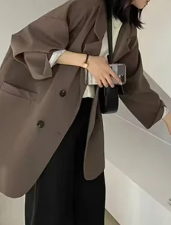 Women's Blazer Breathable Comfortable Patchwork Pocket Daily Modern Solid Color Work Casual Daily Regular Turndown Regular Fit Long Sleeve Outerwear Black Ivory Brown Fall Winter