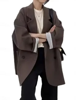 Women's Blazer Breathable Comfortable Patchwork Pocket Daily Modern Solid Color Work Casual Daily Regular Turndown Regular Fit Long Sleeve Outerwear Black Ivory Brown Fall Winter