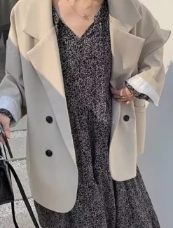 Women's Blazer Breathable Comfortable Patchwork Pocket Daily Modern Solid Color Work Casual Daily Regular Turndown Regular Fit Long Sleeve Outerwear Black Ivory Brown Fall Winter