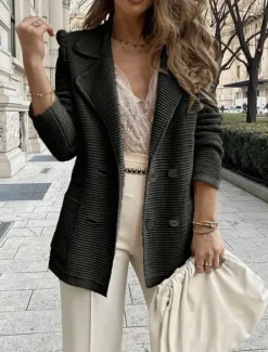 Women's Blazer Breathable Comfortable Pocket Casual Plain Office Street Casual Daily Wear Double Breasted Regular Turndown Regular Fit Long Sleeve Outerwear Black White Pink Summer